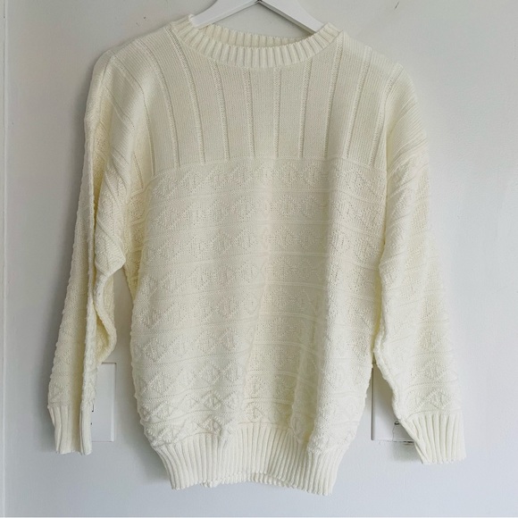 Vintage 70s 80s LAUREN KNITWEAR CORP Cream White Cable Knit Sweater - Picture 16 of 16